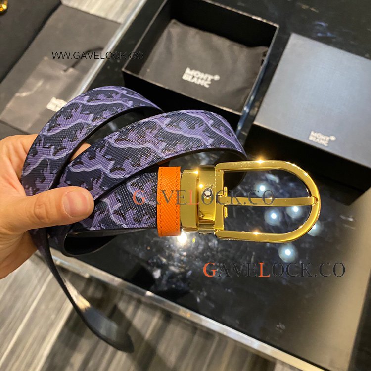 Mont blanc Horseshoe Buckle Purple Printed belt